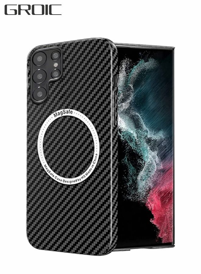 Magnetic Case Compatible with S22 Ultra 6.8 Inch Carbon Fiber Slim Phone Case, Compatible with MagSafe Accessories - Military Grade Drop Resistant Black