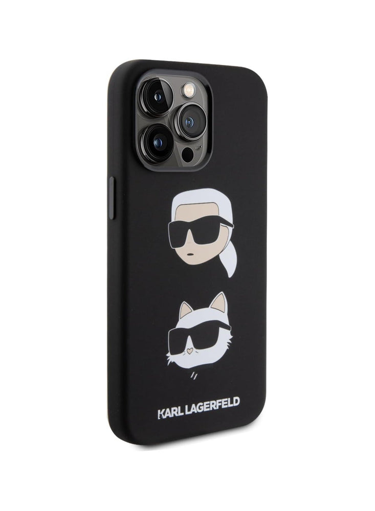 Silicon Hard Case with Karl Lagerfeld & Choupette Heads for iPhone 15 Pro -Black