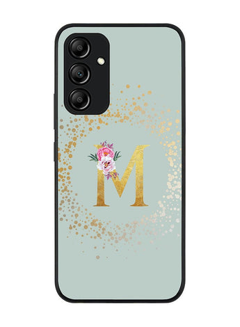 Rugged Black edge case for Samsung Galaxy A34 5G Slim fit Soft Case Flexible Rubber Edges Anti Drop TPU Gel Thin Cover - Custom Monogram Initial Letter Floral Pattern Alphabet - M (Light Grey)