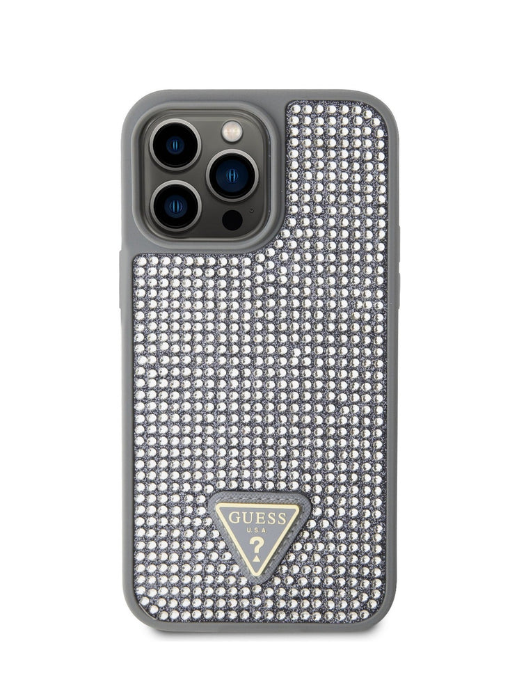 Guess Rhinestone Case with Triangle Logo for iPhone 15 Promax - Silver