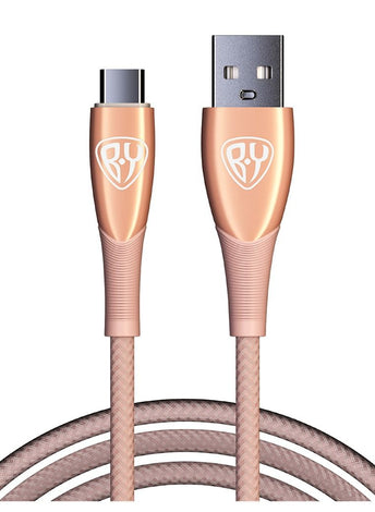 USB C Cable 1M 3A Fast Charging Cable QC3.0 Type C USB Data Transfer Metal Glossy Plug with LED and Strong Cevlar Braid Beige Pink Color