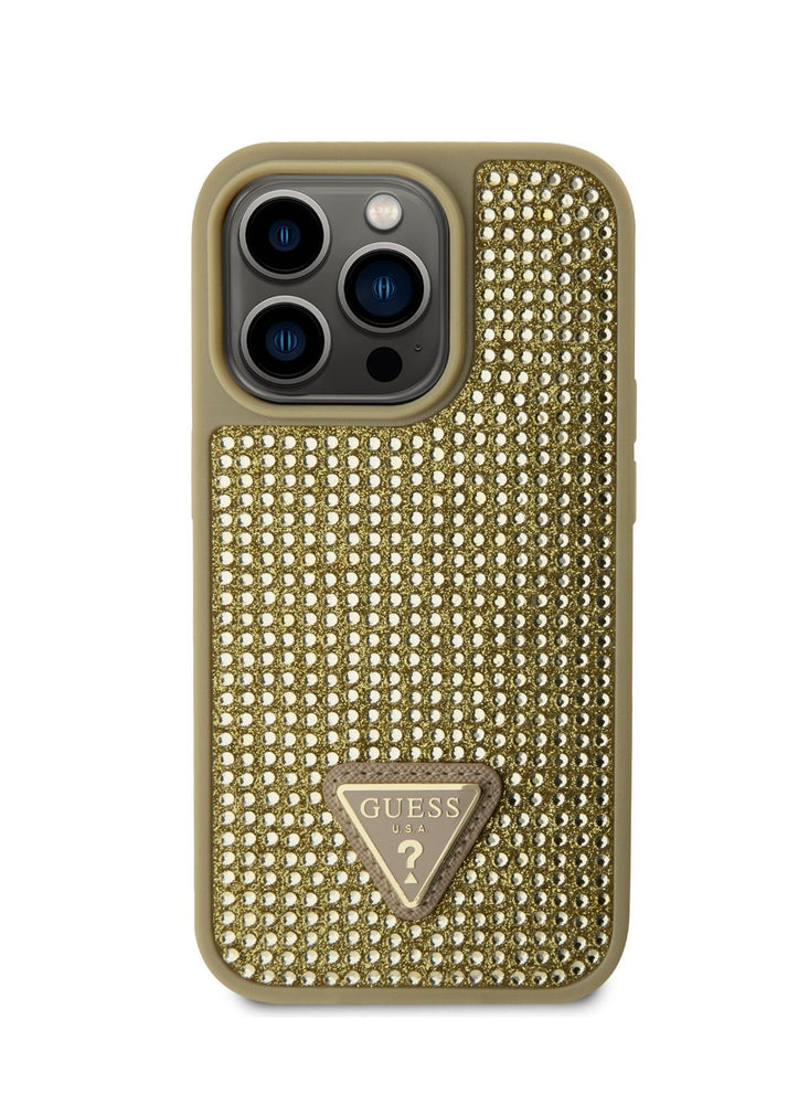 Guess Rhinestone Case with Triangle Logo for iPhone 15 Promax - Gold