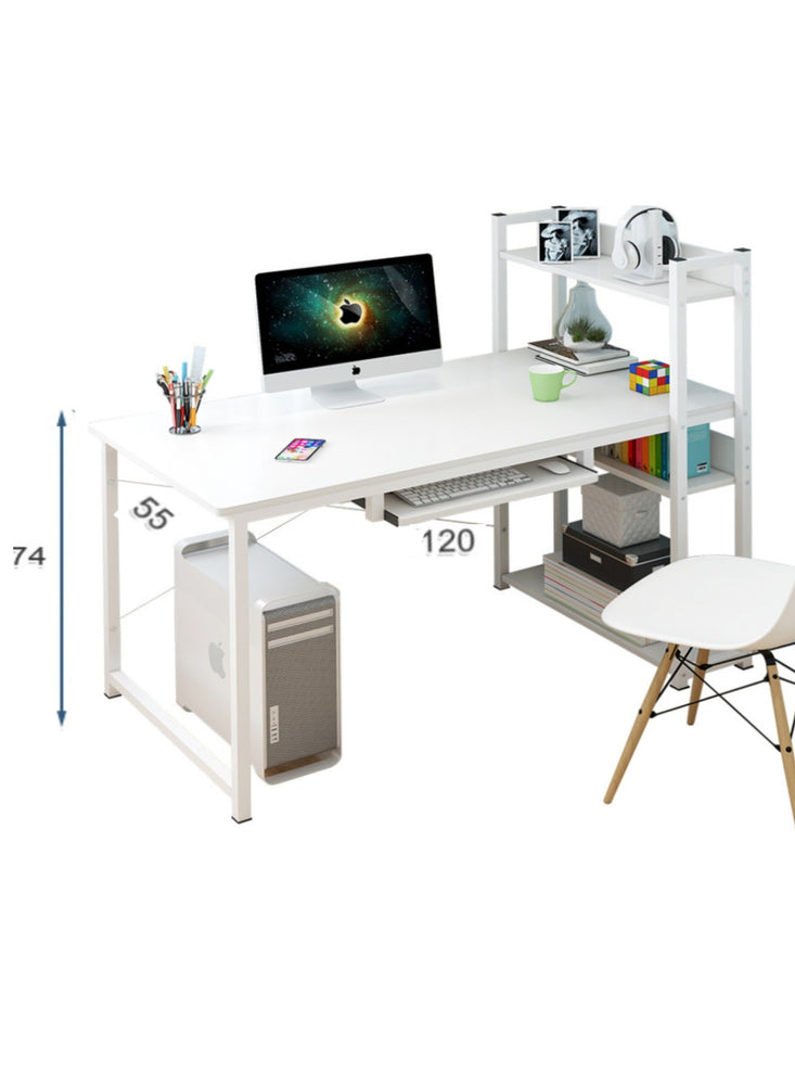 Computer Desk with Storage Shelves 47 inch Study Writing Gaming Table with 4-Tier Bookshelf Space-Saving Design (White)