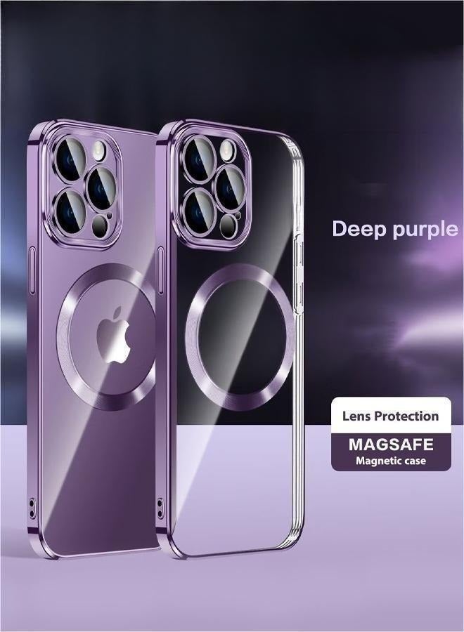 IPhone 15 Pro Max Magsafe Case 6.7 Inch Slim Thin Magnetic Case, Yellowing-Resistant, Anti-Drop Shock Absorption, Anti-Scratch and Hard Back Crystal Case Cell Phone Cover for iPhone 15 Pro Max Purple