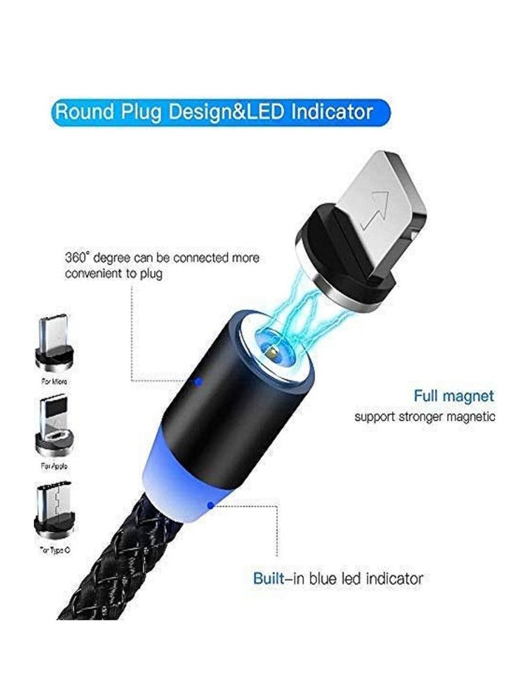 3-In-1 Magnetic Circular Fast Data Sync And Fast Charging Cable With Indicator Light 1m Black