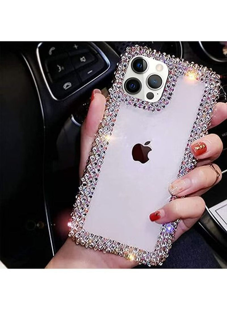 iPhone 13 Pro Max Mobile Case Cover for Women Girls 3D Glitter Sparkle Bling Protector Luxury Shiny Cute Crystal Charms Rhinestone Diamond Bumper Clear Protective Back Cover Clear