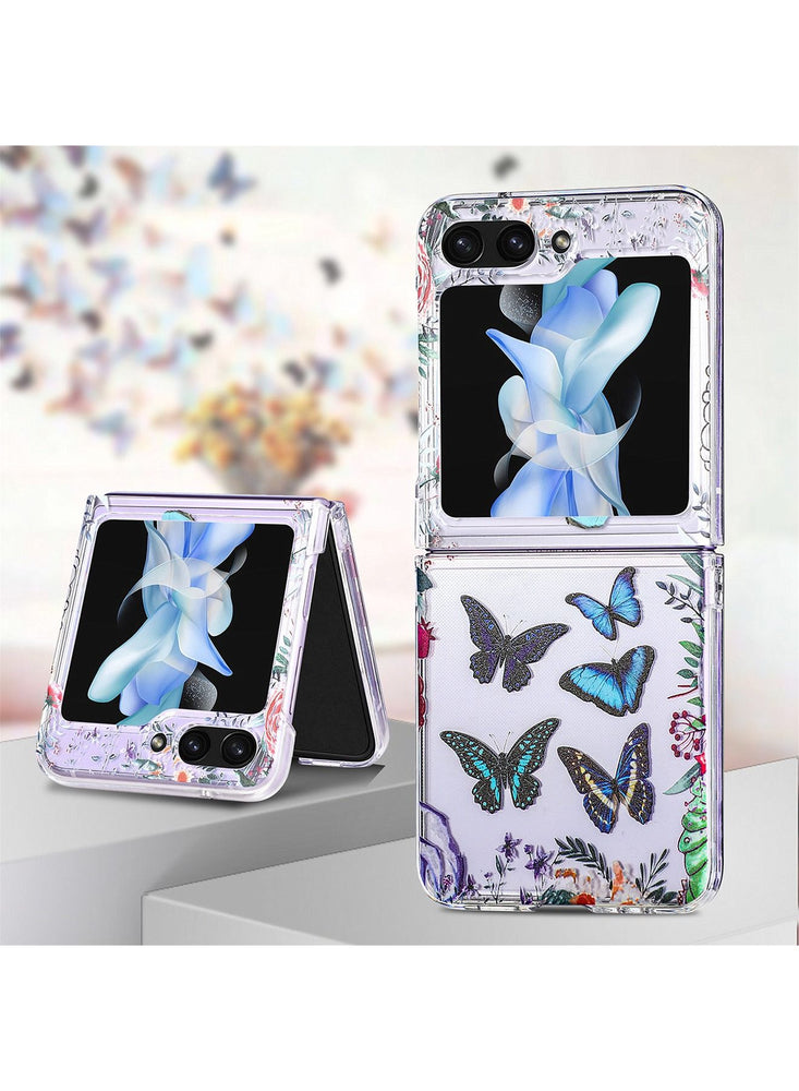 Case for  Samsung Galaxy Z Flip 5 Case with Butterfly, Fashion Women Girls Clear Hard PC Scratch-Resistant Protective Case