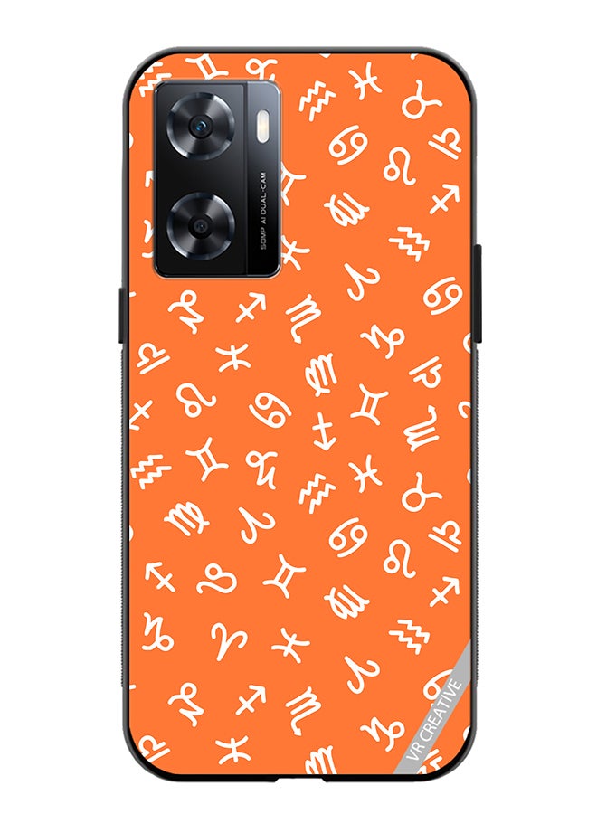 Protective Case Cover For Oppo A57/A77s Orange Seamless Pattern With White Zodiac Signs Design Multicolour