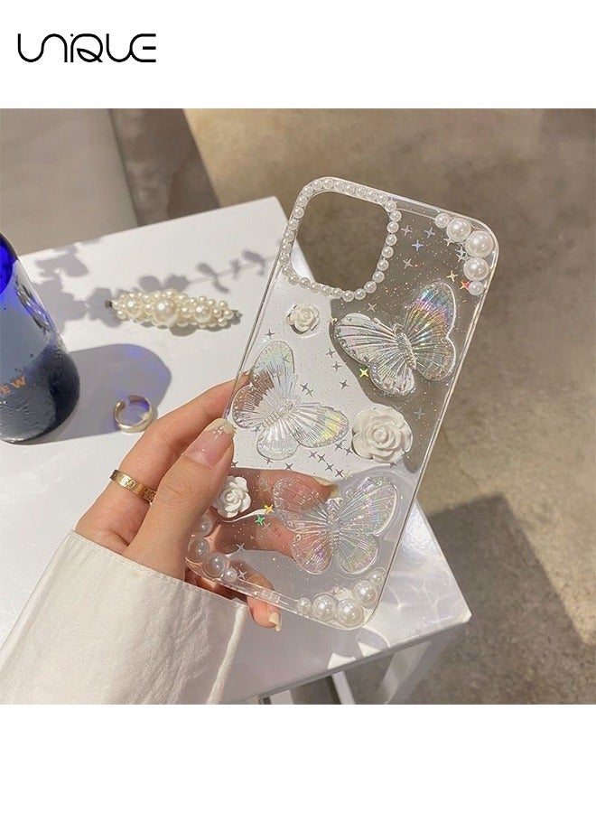 Compatible with iPhone 15 Clear Case 3D Butterfly with Aesthetic Rose Floral  Shiny Girly Phone Case for Women Girls Soft TPU Cover,Clear