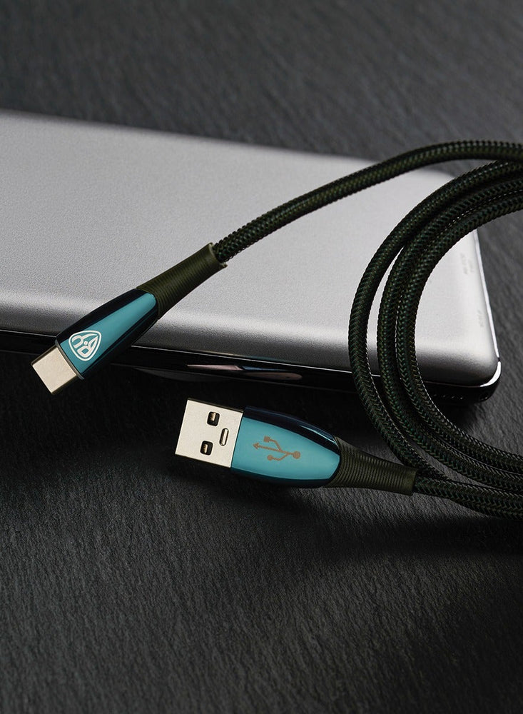 USB C Cable 1M 3A Fast Charging Cable QC3.0 Type C USB Data Transfer Metal Glossy Plug with LED and Strong Cevlar Braid Green Colour