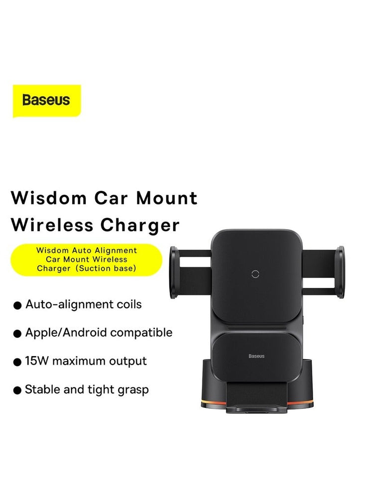 Wireless Car Charger Mount, 15W Qi Fast Charging Auto Clamping Car Phone Holder Windshield/Dashboard Car Charging Holder For iPhone 15/14/13/12/11 Series, Samsung S23/S22, Google Pixel 8/8 Pro, LG Etc Black