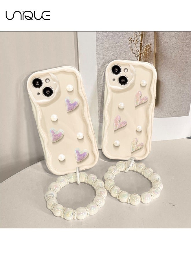 Compatible iPhone 15 Case for Soft Silicone Bumper White Case with Cute Luxury Crystal Sparkling Bracelet Case for iPhone 15