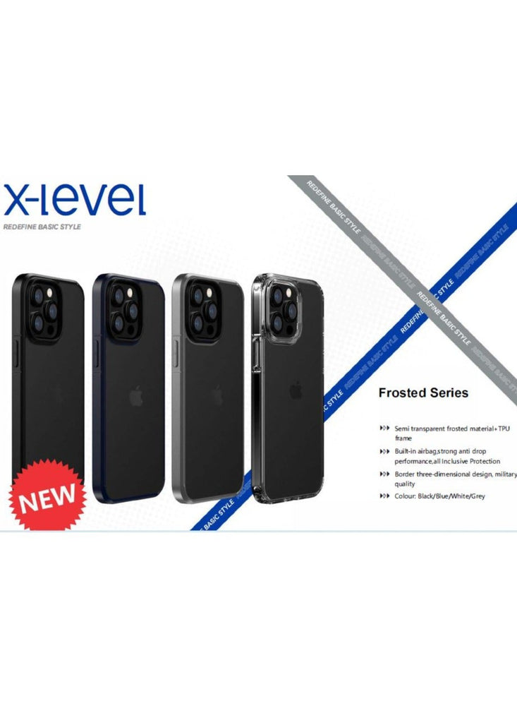 X-level Shockproof Compatible iPhone 15 Pro Max Case [Military Grade Drop Protection] Frosted Sand Translucent Thin Anti-Drop Hard PC Back with Soft Silicone Edge Slim Protective Cover-Clear