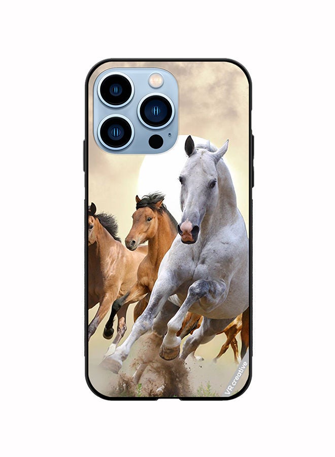 Protective Case Cover For Apple iPhone 14 Pro Running Horses Design Multicolour