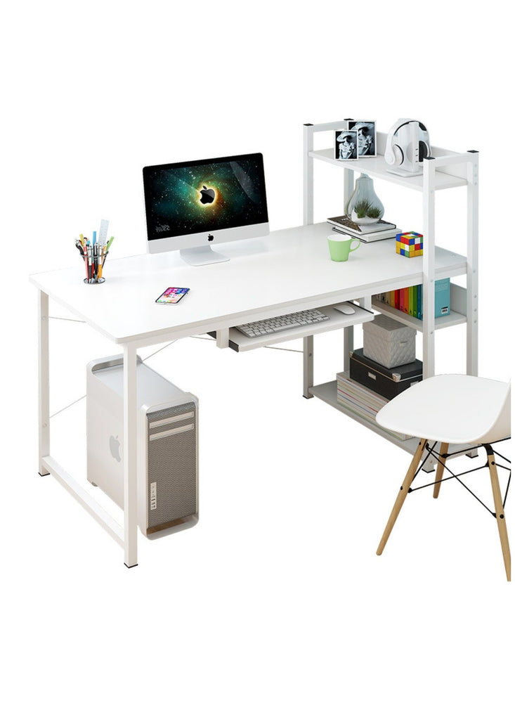 Computer Desk with Storage Shelves 47 inch Study Writing Gaming Table with 4-Tier Bookshelf Space-Saving Design (White)