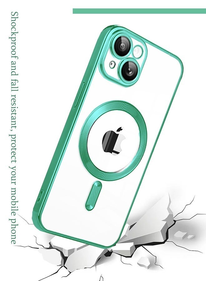 IPhone 13 Case Magnetic Support Magsafe Charger Wireless Anti Scratch Shockproof Clear Four Corner Cushion Anti Dropping Full Body Protection All Inclusive Lens Protection Cover Green