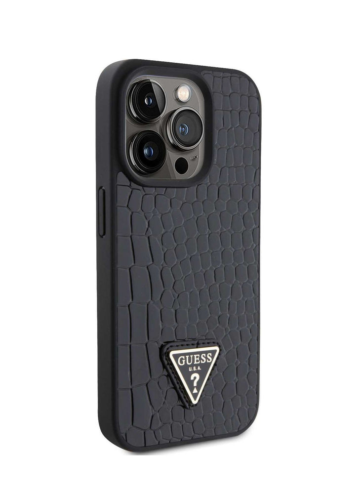 Guess Croco Case with Triangle Logo for iPhone 15 Pro - Black