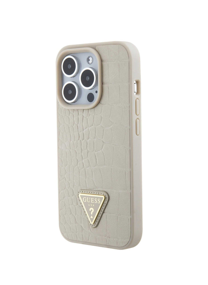 Guess Croco Case with Triangle Logo for iPhone 15 Pro - Gold