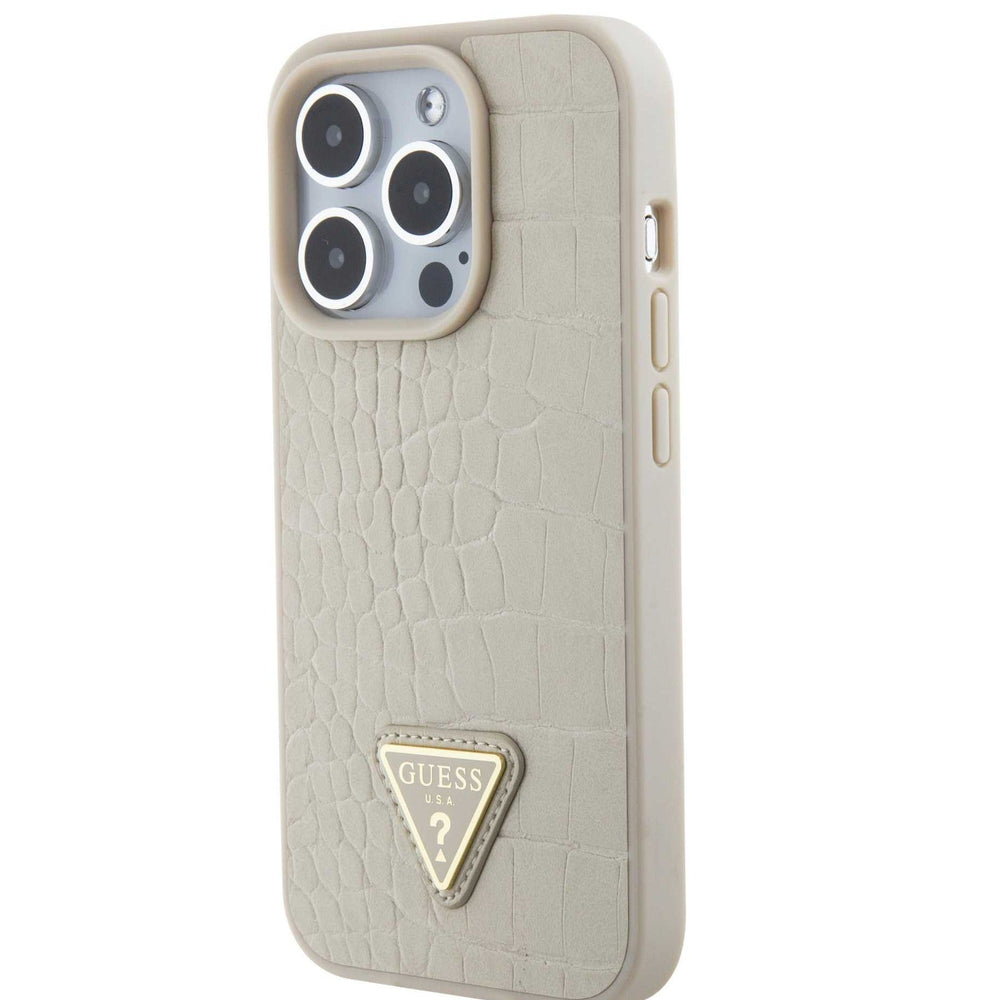 Guess Croco Case with Triangle Logo for iPhone 15 Pro - Gold