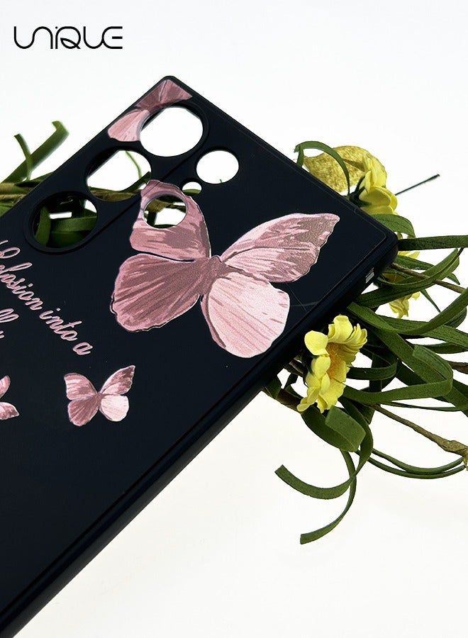 For Samsung Galaxy S23 Ultra Cas, for Galaxy S23 Ultra Case Flowers Butterfly Anti Slip Shockproof Flexibility Soft Silicone Protector Phone for Samsung Galaxy S23 Ultra Case-Black